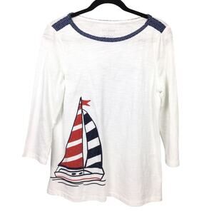 Talbots Boat Neck Novelty Sail Boat Lightweight Nautical 3/4 Sleeve Top Size S